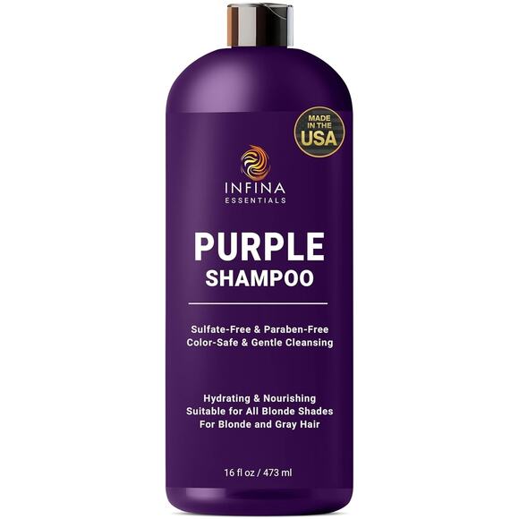 INFINA ESSENTIALS Other - Purple Shampoo for Blondes, Gray, Brassy & Color Treated Hair, Sulfate Free, Enr